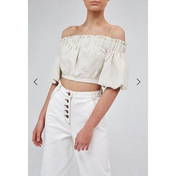The Fifth Label Blouse Off Shoulder Cropped Beige Theo Wheat Top Size Small/4 - Picture 2 of 10